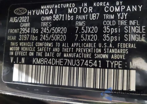 2022 Hyundai Palisade Sel z USA, uszkodzony, nr VIN KM8R4DHE7NU374541